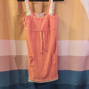 Vintage Juicy Couture Coral Towel Dress with Lace Trim